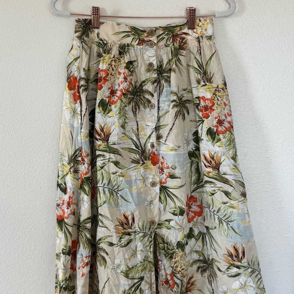 Zara Palm Tree Print Midi Skirt 100% Cotton Boho Vacation Bahamas S Small - Picture 3 of 11